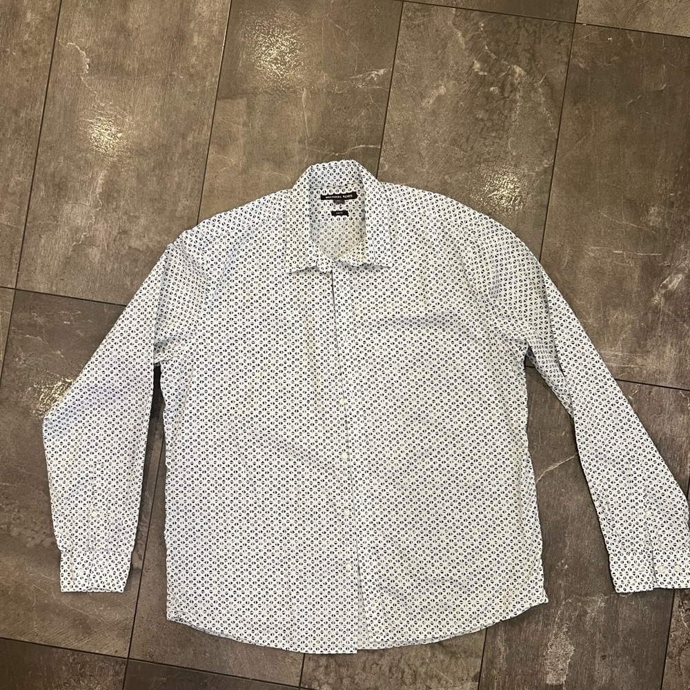 Michael Korse  Men's White Patterned Button-Up Shirt slim fit size xl